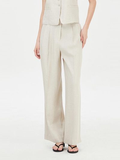 Sisley Double Pleated Wide Linen-Rayon Pants (SAPT34431BE)
