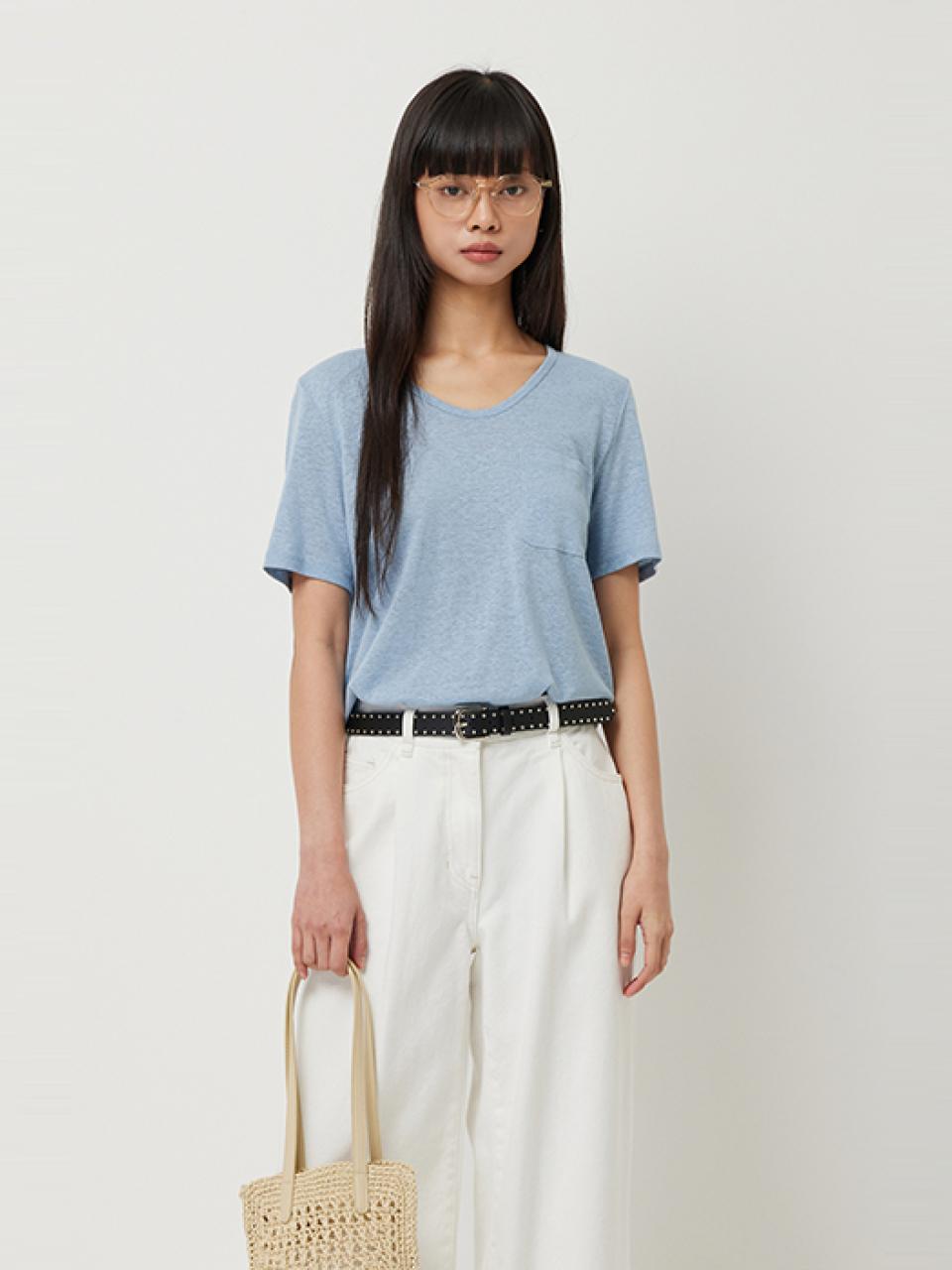 Sisley Echo Linen Henley Foil Pocket T-shirt (SATS37531BL)