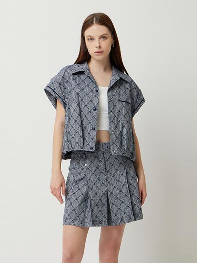 Sisley Echo Lucifer Denim-like Shirt-style Blazer (SAJK38531NY) [Navy]