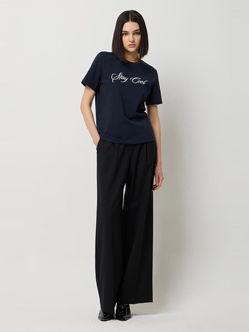Sisley Embroidered Short Sleeve Cotton T-shirt [Navy] (SATS04511NY)