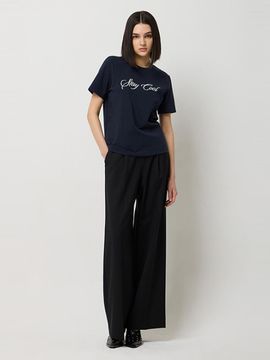 Sisley Embroidered Short Sleeve Cotton T-shirt [Navy] (SATS04511NY)