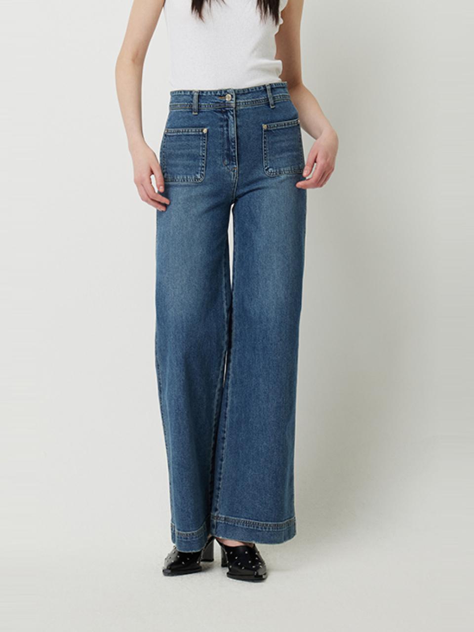 Sisley Front Pocket Wide Denim Pants (SADP37531BL)