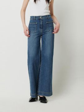 Sisley Front Pocket Wide Denim Pants (SADP37531BL)