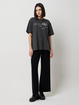 Sisley Fur Lettering Print Oversized T-shirt (SATS06511DG)