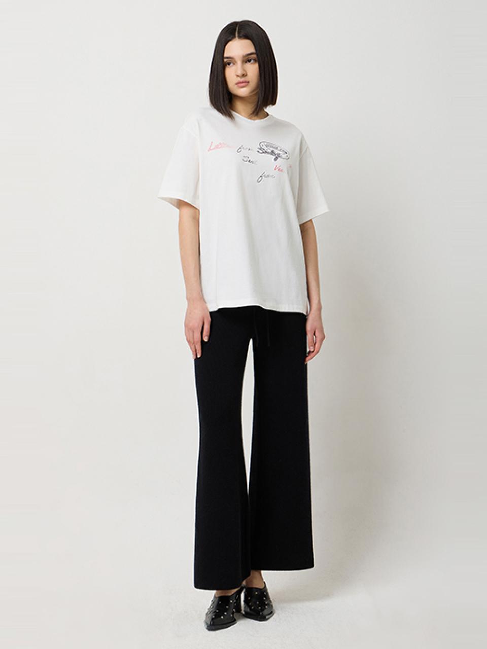 Sisley Fur Lettering Print Oversized T-shirt (SATS06511WH)