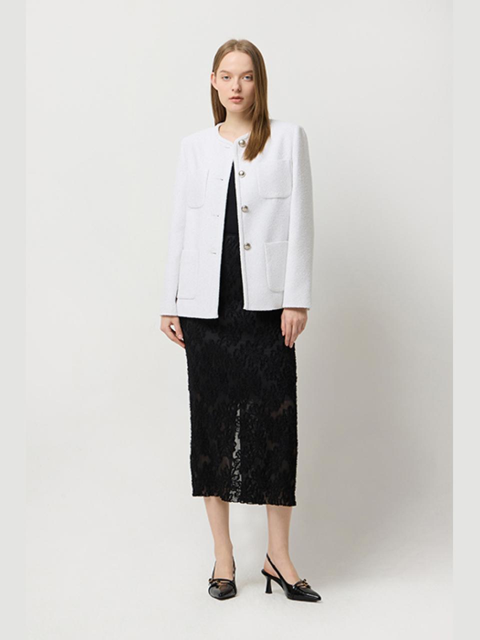 Sisley Jupiter Round Neck Tweed Blazer (SAJK07511WH)