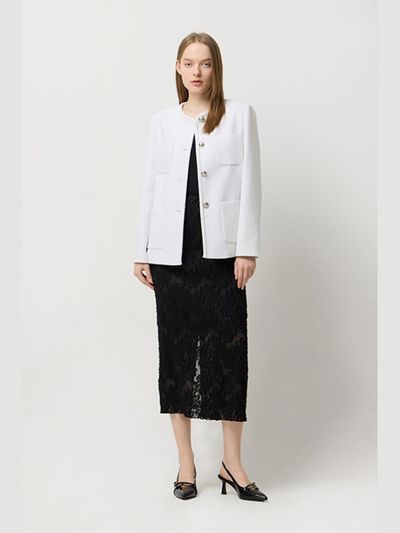 Sisley Jupiter Round Neck Tweed Blazer (SAJK07511WH)