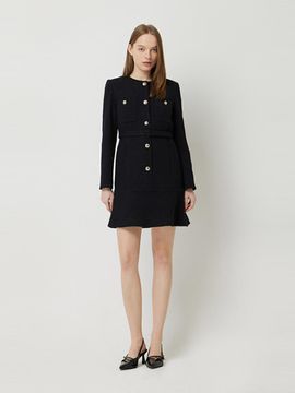 Sisley Jupiter Tweed Belted Midi Dress (SAOP06511BK) [Black]
