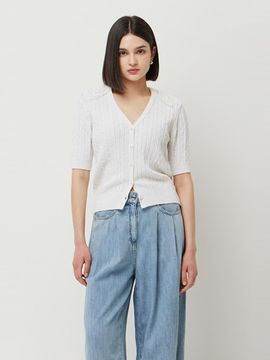 Sisley Lace Collar Cable Knit Cardigan (SAKC42531IV)