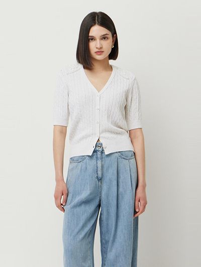 Sisley Lace Collar Cable Knit Cardigan (SAKC42531IV)