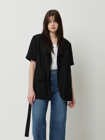 Sisley No-closure Belted Blazer (SAJK80531BK) [Black]