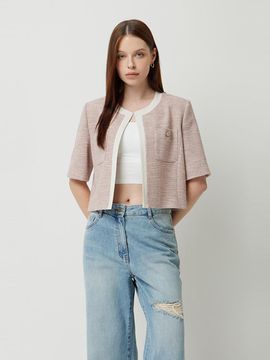 Sisley Perino Round Neck Tweed Blazer (SAJK41531PK) [Pink]