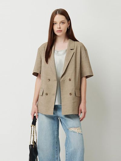 Sisley Reriver Double Button Short Sleeve Blazer (SAJK40531BG)