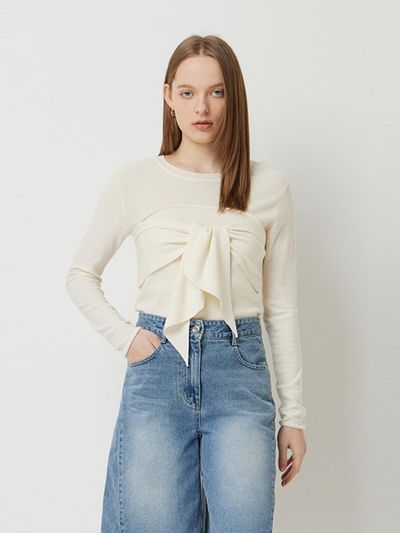Sisley Ribbon Bustier Knit Sweater (SAKP34531IV) [Ivory]