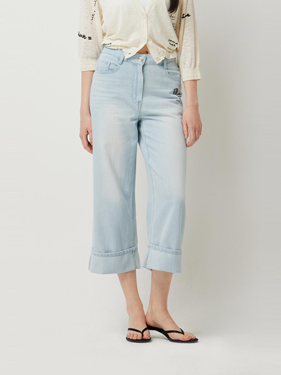 Sisley Roll-up Straight Wide Denim Pants (SADP60531LB)