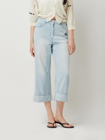 Sisley Roll-up Straight Wide Denim Pants (SADP60531LB)