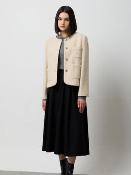 Sisley Round Neck Boucl Wool Blend Jacket [Ivory] (SAJK70511IV)