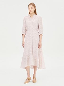 Sisley Ruffle Neck Burnout Flared Dress (SAOP31431PK)