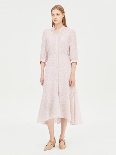 Sisley Ruffle Neck Burnout Flared Dress (SAOP31431PK)