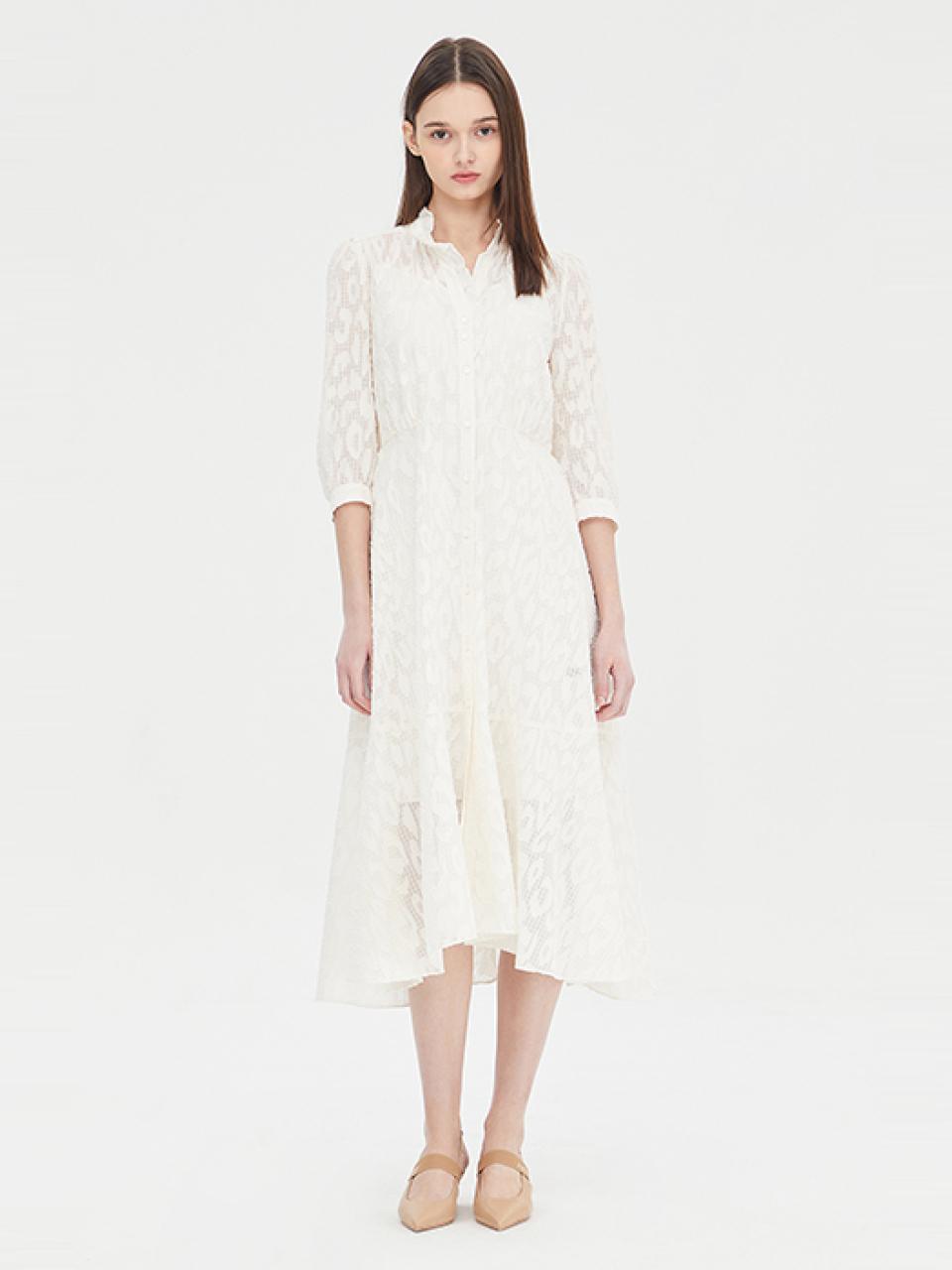 Sisley Ruffle Neck Burnout Sheer Check Dress (SAOP31431CR)