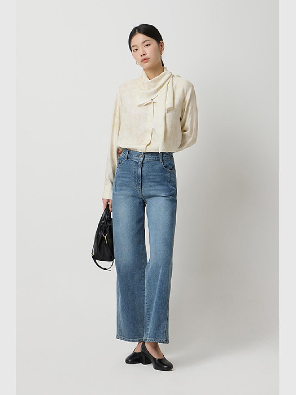 Sisley Sand Brushed Cut-out Elastic Waist Denim Pants (SADP07511BL)