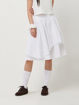 Sisley SIS Ace Layered Unbalanced Midi Skirt (SASK91531WH) [White]