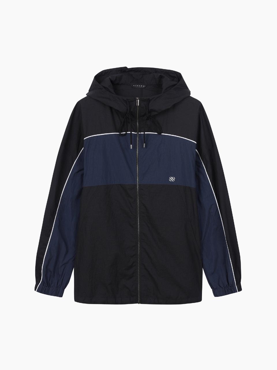 Sisley SIS Raglan Color Block Windbreaker Casual Jacket [Black] (SAJP90531BK)