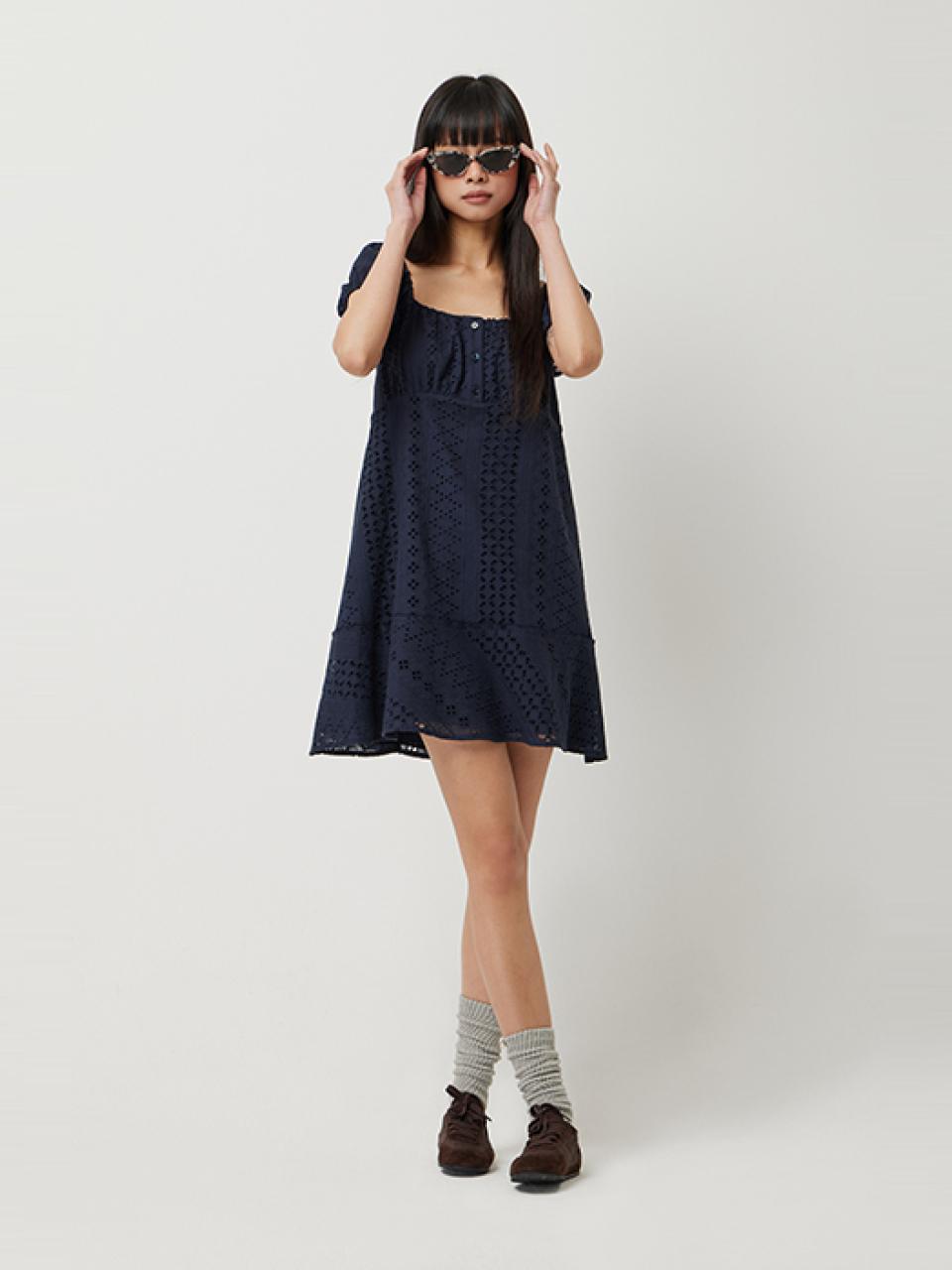 Sisley SIS Vivienne Eyelet Mini Dress (SAOP91531NY) [Navy]