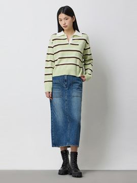 Sisley Striped Cropped Relaxed Fit Knit (SAKP05511GN)