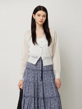 Sisley V-neck sheer scassi cardigan (SAKC43531IV) [Ivory]