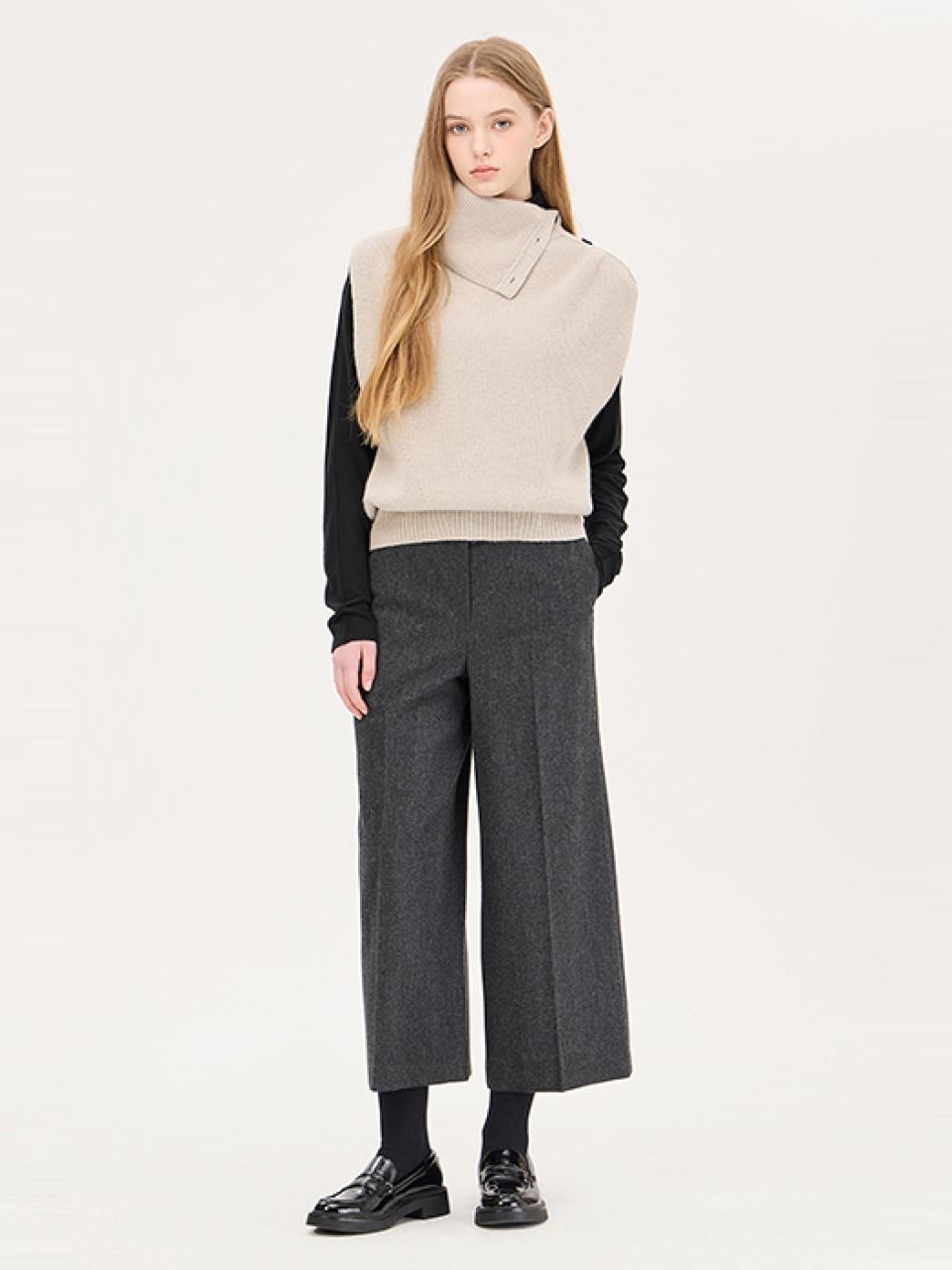 Sisley Wool Blend Pleated Ankle Wide Pants (SAPT44461MG)