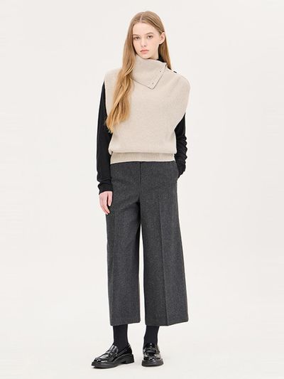 Sisley Wool Blend Pleated Ankle Wide Pants (SAPT44461MG)