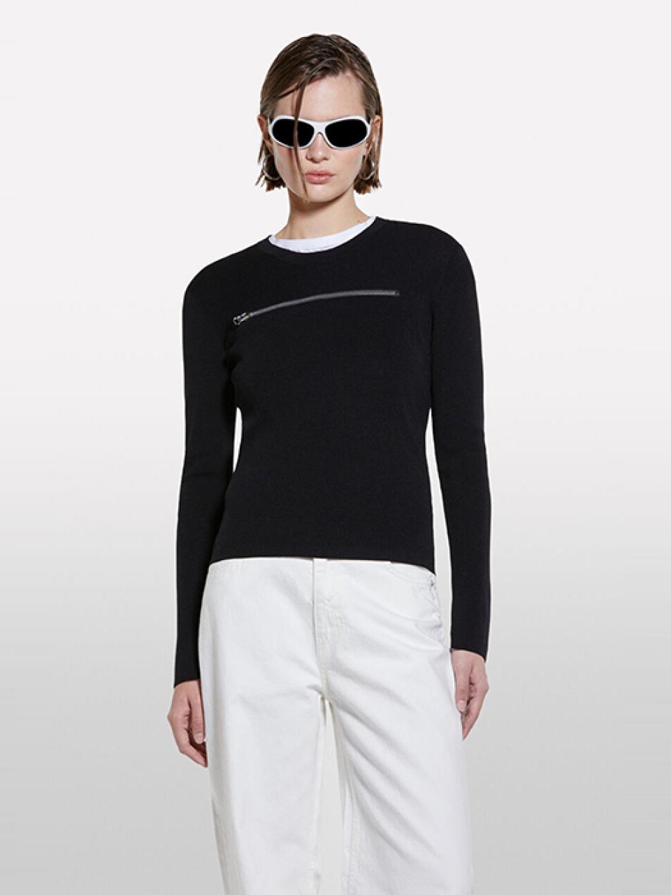 Sisley Zipper Opening Knit Sweater (16CYM105UBK)