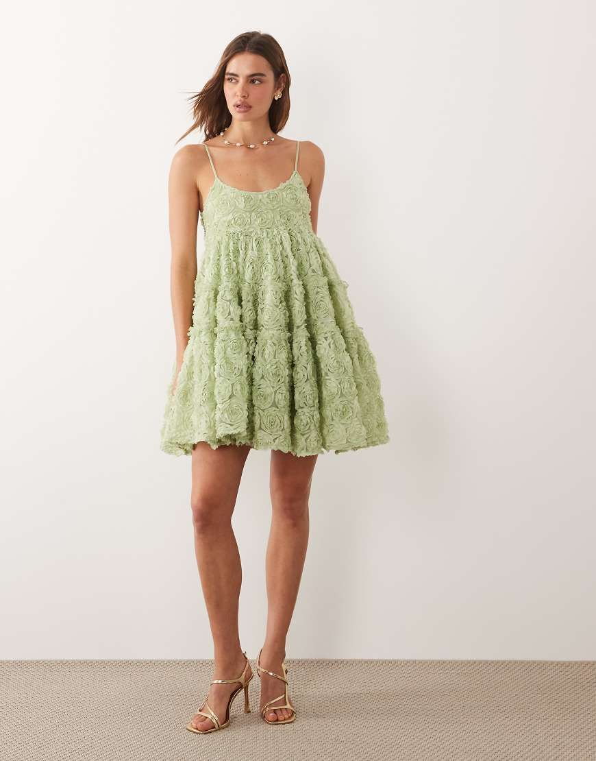 sister jane - Sister Jane puff sleeve jacquard mini dress in green