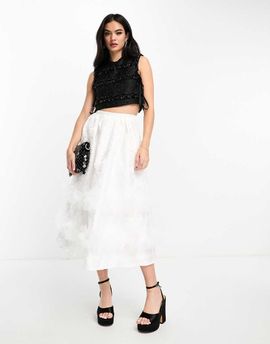 sister jane Dream Sister Jane jacquard tulle ruffle midaxi skirt in cream-White