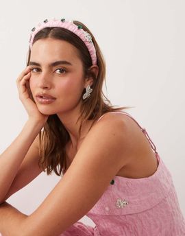 sister jane Dream Sister Jane posy embellished jacquard headband in pink - part of a set
