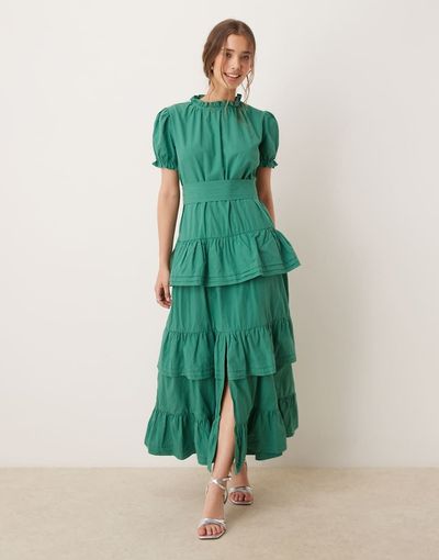 sister jane Dream Sister Jane puff sleeve tiered maxi dress in green