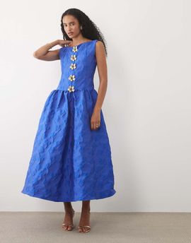 sister jane Dream Sister Jane Riviera boat neck sleeveless midaxi dress with detachable brooches in cobalt blue