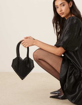 sister jane Dream Sister Jane Showstopper heart shaped beaded bag in black