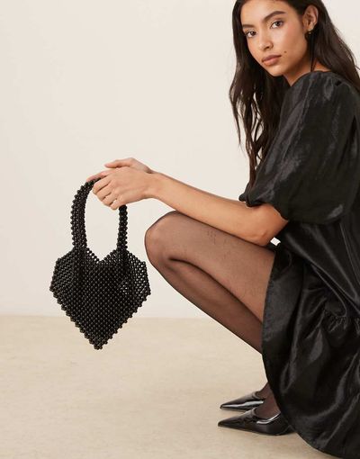 sister jane Dream Sister Jane Showstopper heart shaped beaded bag in black