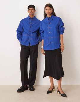 Sister Jane Mens Sister Jane Unisex workwear jacket with detachable brooches in blue