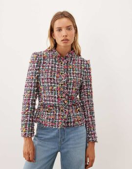 sister jane Sister Jane Ara tweed high collar jacket in multi-Red