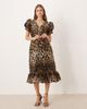 sister jane Sister Jane button front jacquard midi dress in leopard print-Brown - 1