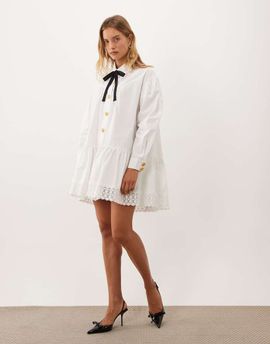 sister jane Sister Jane Endora collar detail long sleeve dropped waist mini dress in white