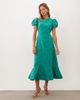 sister jane Sister Jane jacquard puff sleeve structured hem midi dress in emerald green - 1