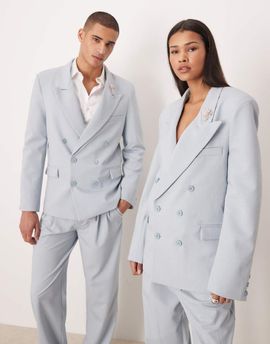 sister jane Sister Jane Unisex double breasted blazer with brooch in blue - part of a set