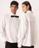 sister jane Sister Jane Unisex Duke ruffle collar long sleeve shirt in white with contrast black bow tie - 1