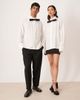 sister jane Sister Jane Unisex Duke ruffle collar long sleeve shirt in white with contrast black bow tie - 2