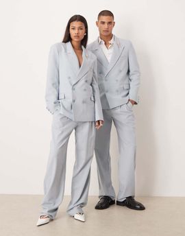 sister jane Sister Jane Unisex Evander high waisted micro belt detail paperbag pants in powder blue - part of a set
