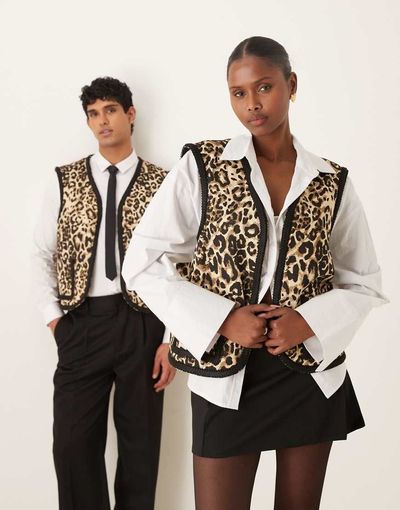 sister jane Sister Jane Unisex Ward pure cotton vest in leopard print-Brown